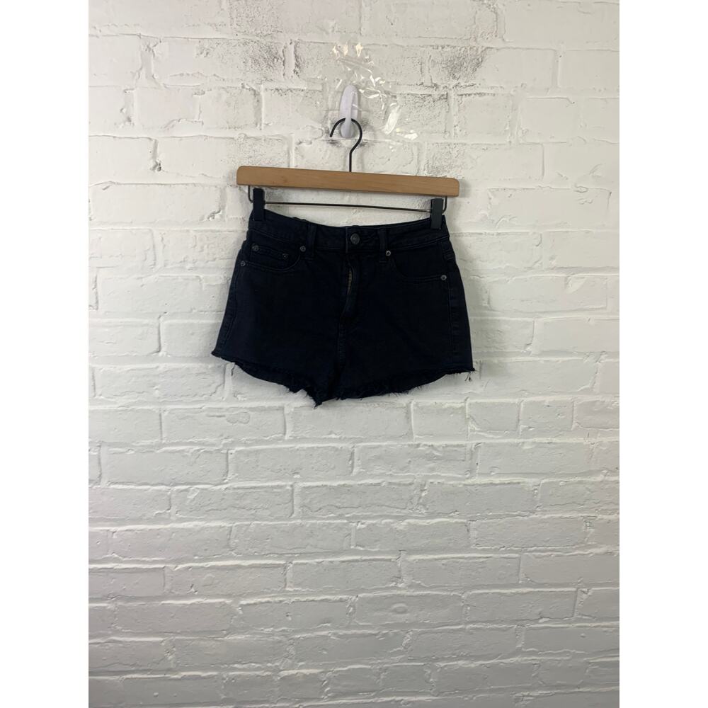 Talula Aritzia Women's Denim Shorts High Rise Frayed Hem Black Size 25